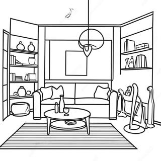 Modernes Innendesign Wohnzimmer Ausmalbild | Modernes Innendesign Ausmalbild