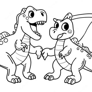 T-Rex und Triceratops Kämpfen Ausmalbild | Kämpfende Dinosaurier Ausmalbild