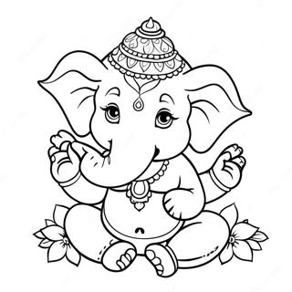 Niedlicher Ganesha mit Blumen Ausmalbild | Ganesha Ausmalbild