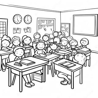 Bunte Klassenzimmerszene Ausmalbild | Jahresbeginn Ausmalbild