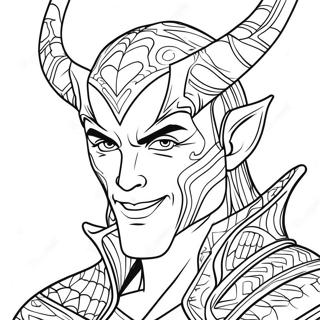 Sinister Loki mit schelmischem Lächeln Ausmalbild | Marvel Bösewichte Ausmalbild