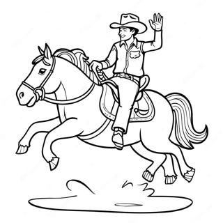 Cowboy auf einem buckelnden Bronco Ausmalbild | Rodeo Western Ausmalbild