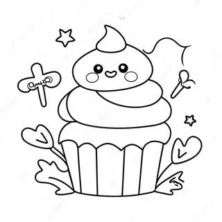 Niedlicher Halloween-Cupcake mit Gespenst-Dekoration Ausmalbild | Halloween Cupcake Ausmalbild