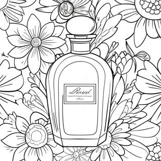 Elegante Parfümflasche mit Blumen Ausmalbild | Parfüm Ausmalbild