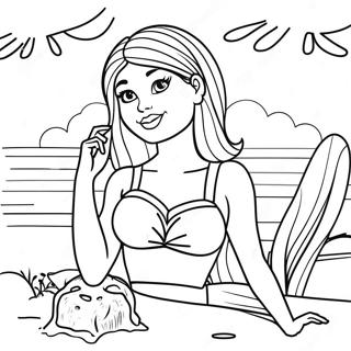 Barbie am sonnigen Strand Ausmalbild | Barbie am Strand Ausmalbild