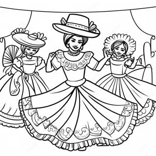 Traditionelle Folklorico Tanzszene Ausmalbild | Folklorico Ausmalbild