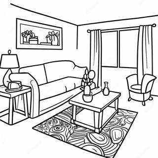 Gemütliches Wohnzimmer in der Wohnung Ausmalbild | Wohnung Ausmalbild