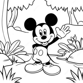 Mickey Mouse in einem Dschungel Ausmalbild | Mickey Mouse Safari Ausmalbild