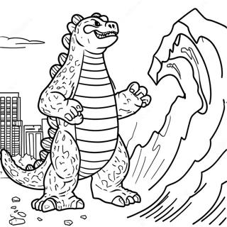 Godzilla 2000 zerstörende Stadt Ausmalbild | Godzilla 2000 Ausmalbild