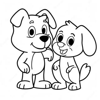Bluey und Bingo Herzliche Ausmalbild | Bluey Valentinstag Ausmalbild