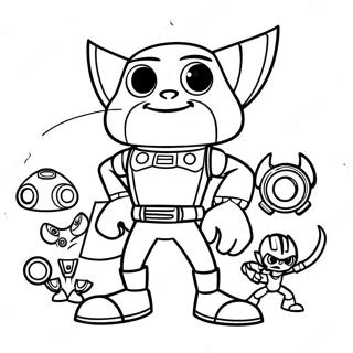 Ratchet und Clank Abenteuer Szene Ausmalbild | Ratchet und Clank Ausmalbild