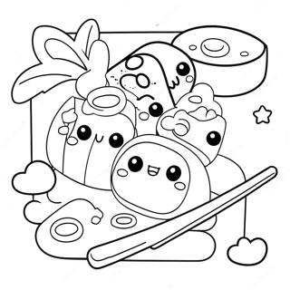 Niedlicher Kawaii Sushi Ausmalbild | Essen Kawaii Ausmalbild