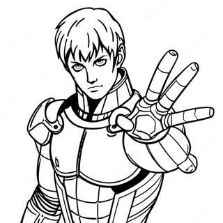 Genos in Kampfpose Ausmalbild | Genos Ausmalbild