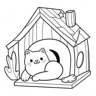 Gemütliches Katzenhaus Ausmalbild | Katze Haus Ausmalbild