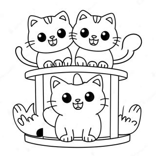 Verspielte Kätzchen im Katzenhaus Ausmalbild | Katze Haus Ausmalbild