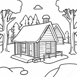 Gemütliche Winterhütte Ausmalbild | Winterhaus Ausmalbild