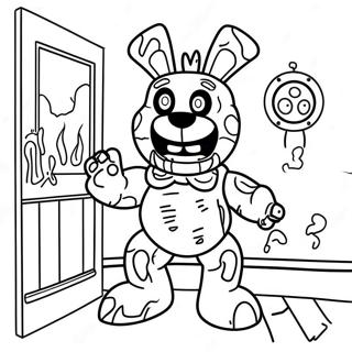 Ausmalbild von unheimlichem Springtrap in einem Spukhaus | Vollkörper Springtrap Ausmalbild