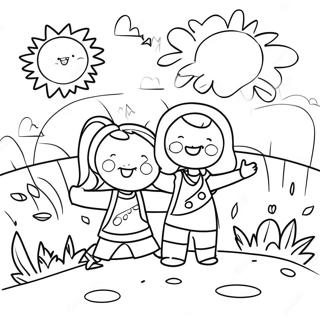 Sonniger Morgen mit Kindern Ausmalbild | Morgendliche Arbeit Ausmalbild