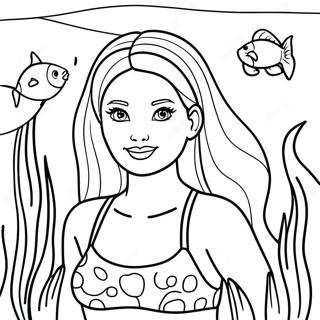 Barbie Schwimmen Unterwasser Ausmalbild | Barbie Badeanzug Ausmalbild