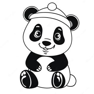 Niedlicher Weihnachts-Panda mit Weihnachtsmann-Hut Malvorlage | Weihnachts-Panda Ausmalbild