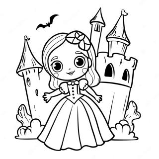 Vampir-Mädchen mit gruseligem Schloss Malvorlage | Vampir Mädchen Ausmalbild