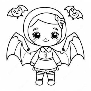 Niedliches Vampir-Mädchen mit Fledermäusen Malvorlage | Vampir Mädchen Ausmalbild