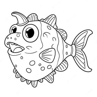 Niedlicher Anglerfisch mit großen Augen Ausmalbild | Anglerfisch Ausmalbild