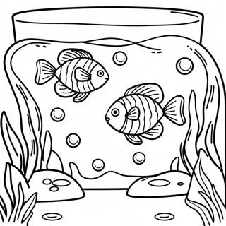 Fischglas Unterwasser Szene Ausmalbild | Fischbehälter Ausmalbild