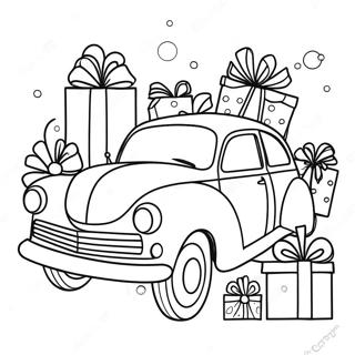 Festliches Weihnachtsauto mit Geschenken Ausmalbild | Weihnachtsauto Ausmalbild