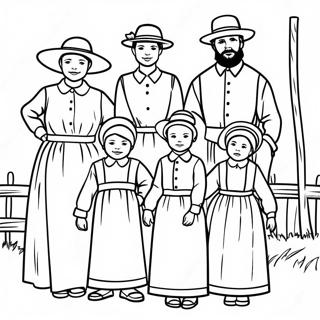 Amische Familie in traditioneller Tracht Ausmalbild | Amisch Ausmalbild