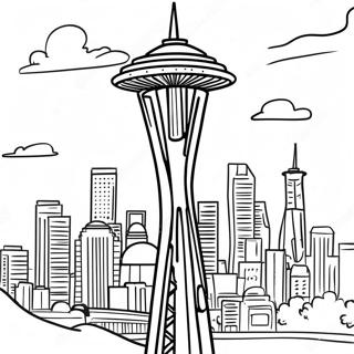 Ausmalbild von bunter Seattle Space Needle | Seattle Ausmalbild
