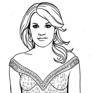Carrie Underwood in einem glitzernden Kleid Ausmalbild | Carrie Underwood Ausmalbild