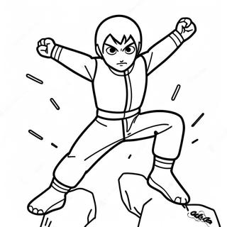 Ausmalbild von Rock Lee in dynamischer Actionpose | Rock Lee Ausmalbild