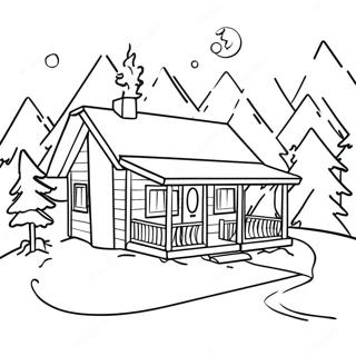 Gemütliche Winterhütte Ausmalbild | Winter Erwachsene Ausmalbild