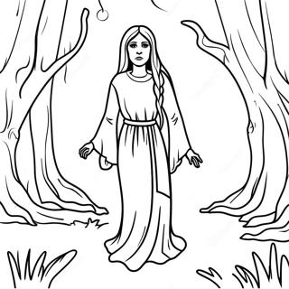 La Llorona in einem dunklen Wald Ausmalbild | Die Weinen Ausmalbild