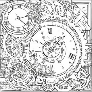 Steampunk Zahnrad und Uhr Ausmalbild | Steampunk Ausmalbild