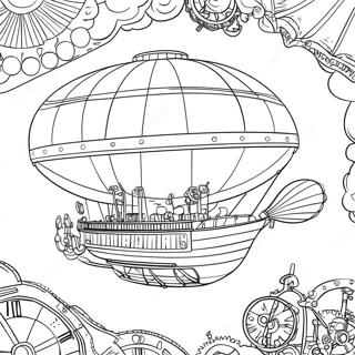 Steampunk Luftschiff Abenteuer Ausmalbild | Steampunk Ausmalbild