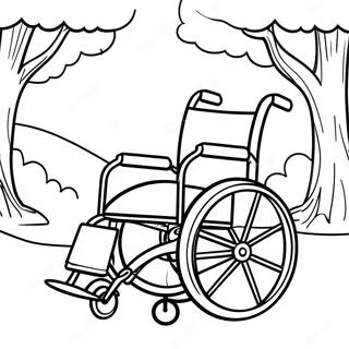 Buntes Rollstuhl im Park Ausmalbild | Rollstuhl Ausmalbild