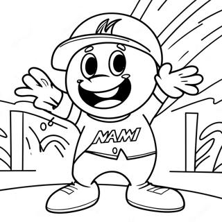 Ausmalseite mit dem Maskottchen der Miami Marlins | Miami Marlins Ausmalbild