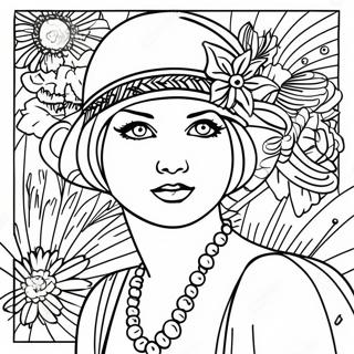 Ausmalseite eines Flapper-Mädchens aus den 1920er Jahren | 1920er Jahre Ausmalbild