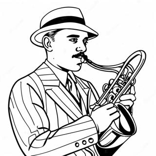 Ausmalseite eines Jazzmusikers aus den 1920er Jahren | 1920er Jahre Ausmalbild