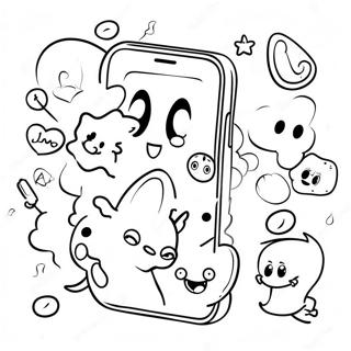 Niedliches iPhone 12 mit Cartoon-Charakteren Ausmalbild | iPhone 12 Ausmalbild