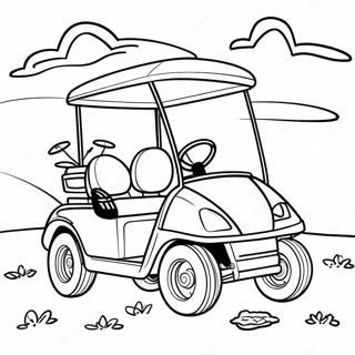 Spaßiger Golfwagen auf dem Platz Ausmalbild | Golfwagen Ausmalbild