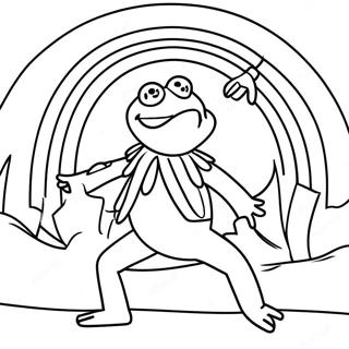 Kermit singt im Regenbogen Ausmalbild | Kermit Ausmalbild