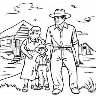 Dust Bowl Familie Ausmalbild | Große Depression Ausmalbild