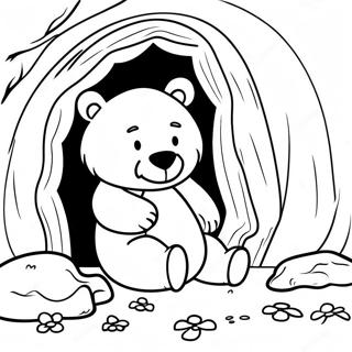 Schlafender Bär in Gemütlicher Höhle Ausmalbild | Bär schnarcht Ausmalbild