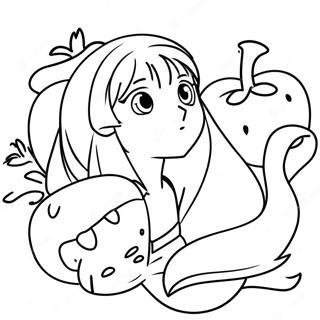 Anime Ausmalbild mit Obstkorb | Obstkorb Anime Ausmalbild
