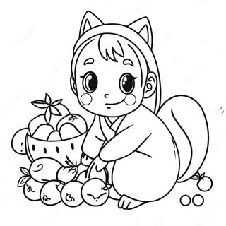 Tohru Honda mit Obst Ausmalbild | Obstkorb Anime Ausmalbild