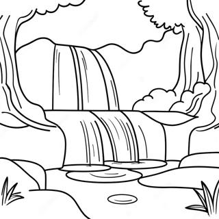 Realistischer Wasserfall im Wald Ausmalbild | Realistischer Wasserfall Ausmalbild