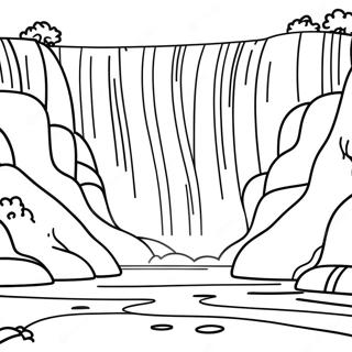 Majestätischer Wasserfall mit Regenbogen Ausmalbild | Realistischer Wasserfall Ausmalbild